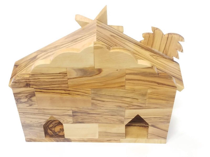 Bethlehem Gifts TM Handcarved Bethlehem Olive Wood Miniature Nativity Scene Set with Stable 12 Pieces (6" Musical Stable) - Image 3